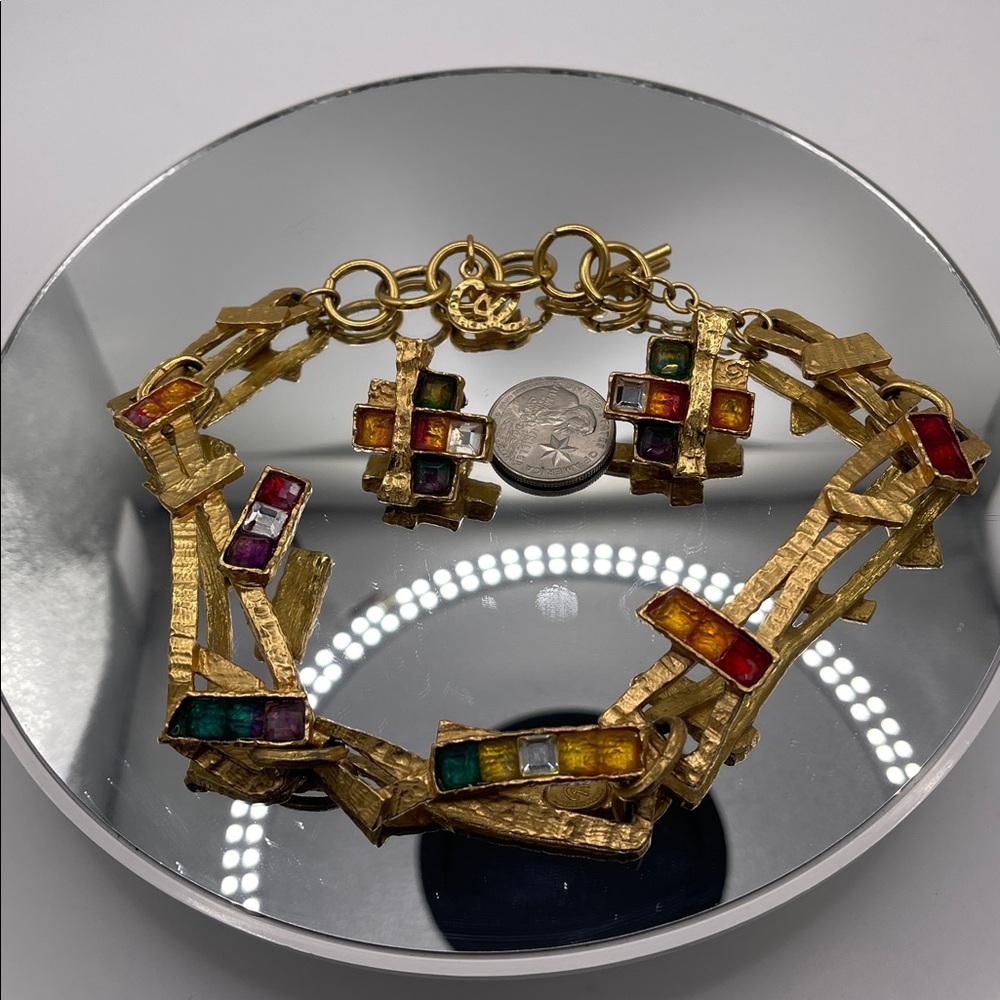 Vintage Christian Lacroix Colorful Gold-Tone Necklace and Clip-On Earrings Set - Picture 11 of 12
